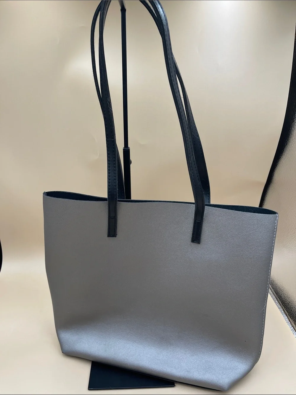 Minimalist Grey Tote with Black Straps